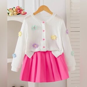 Charming White and Pink Kids Dress with Floral Accents